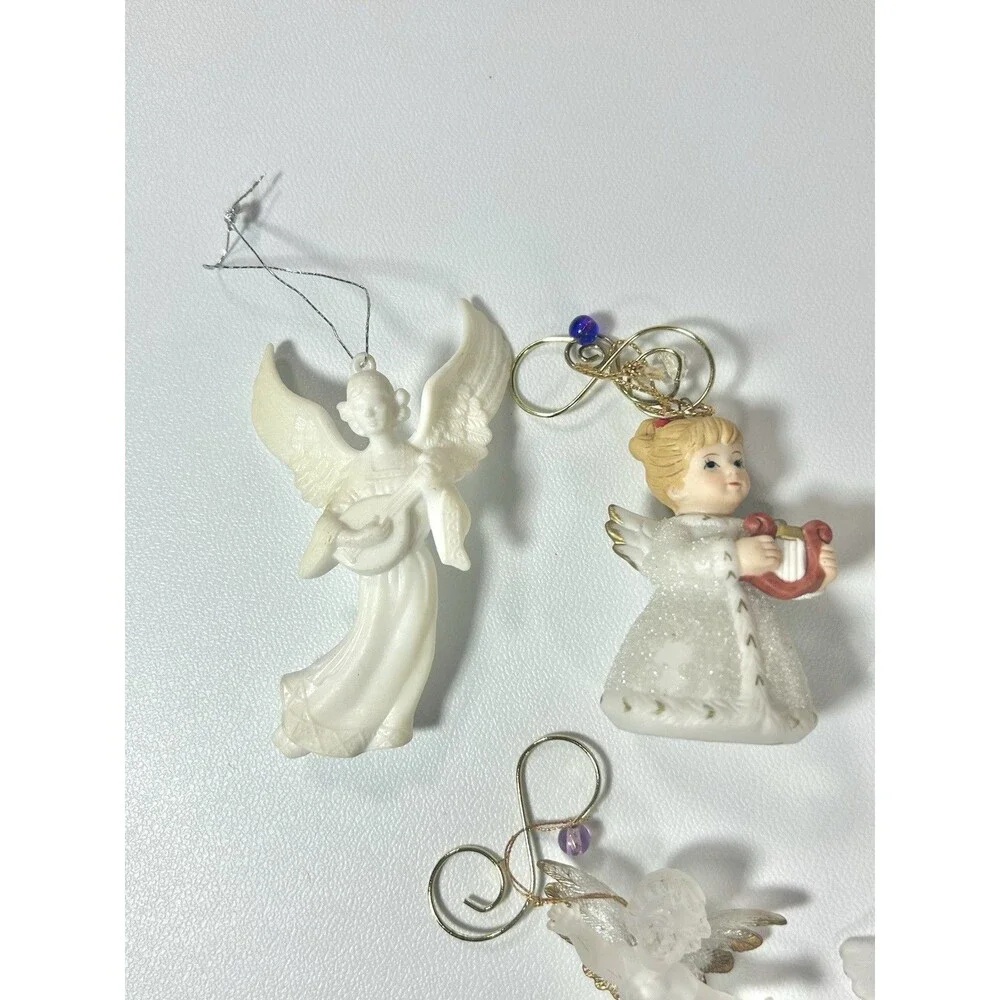 Lot of 9 Cherub Angel Christmas Ornaments Frosted White Gold Trim Heaven Plastic